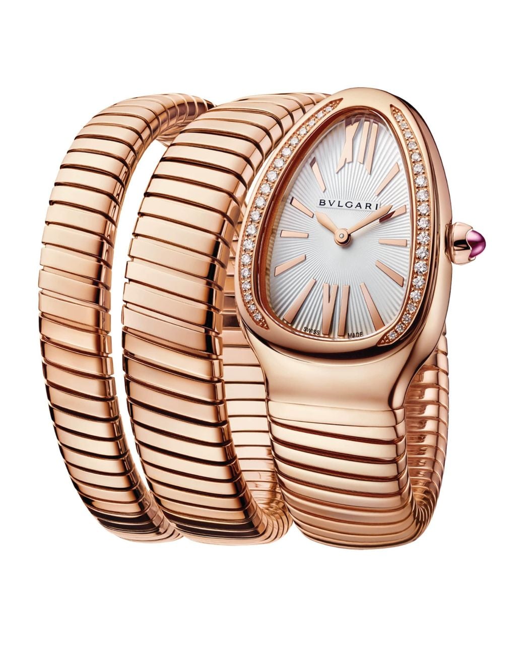 BVLGARI Pink Rose And Diamond Serpenti Tubogas Watch 35Mm