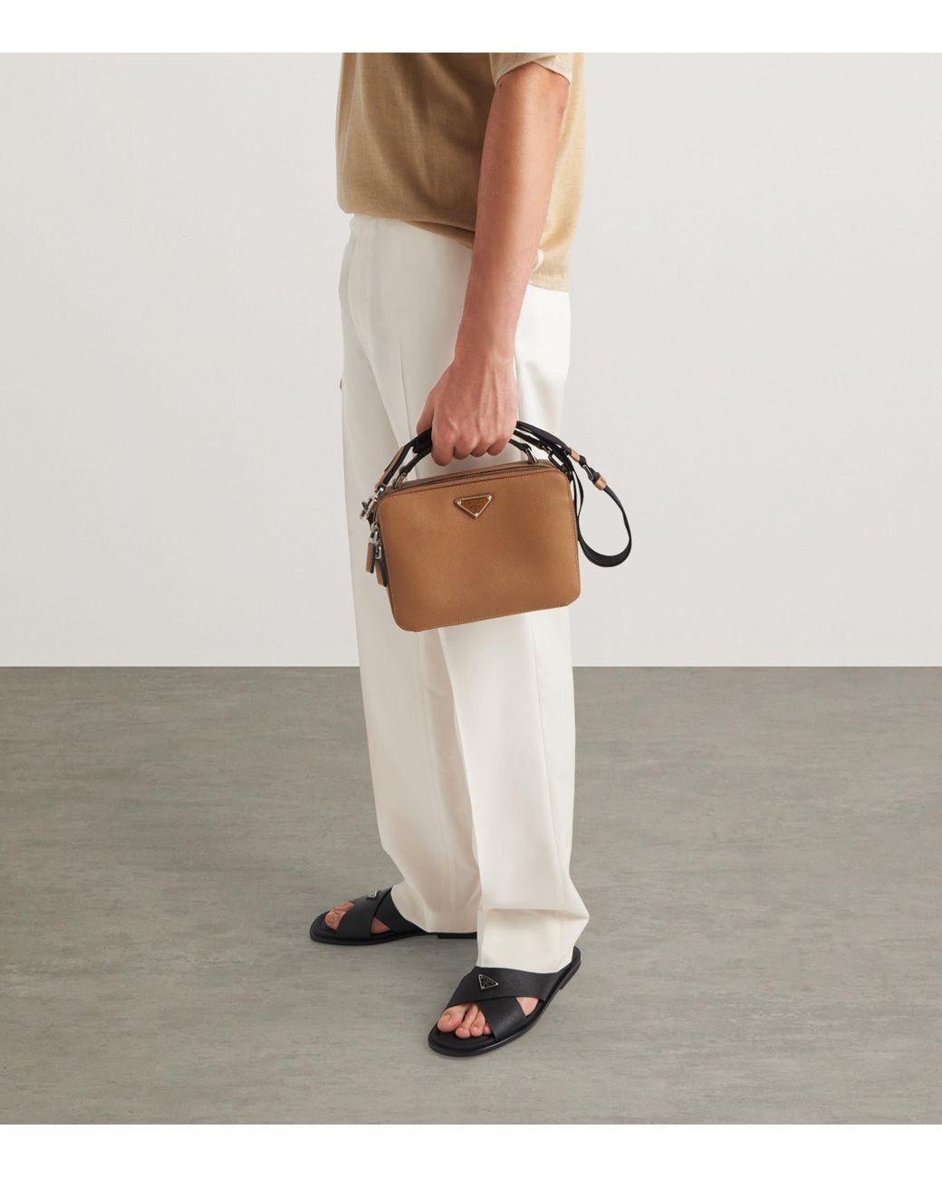 Prada Black Saffiano Leather Crossover Sandals for men