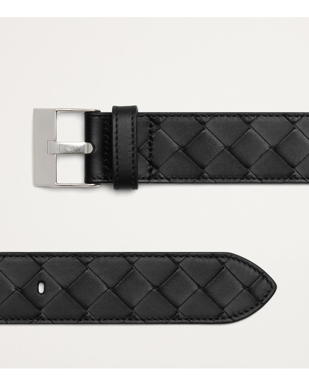 Bottega Veneta Black Leather Intrecciato Watch Buckle Belt for men