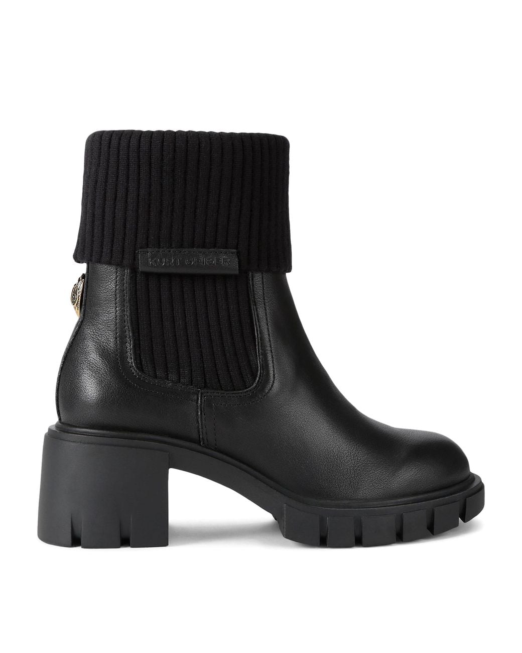 Kurt Geiger Black Leather Rib-Trim Snug Ankle Boots