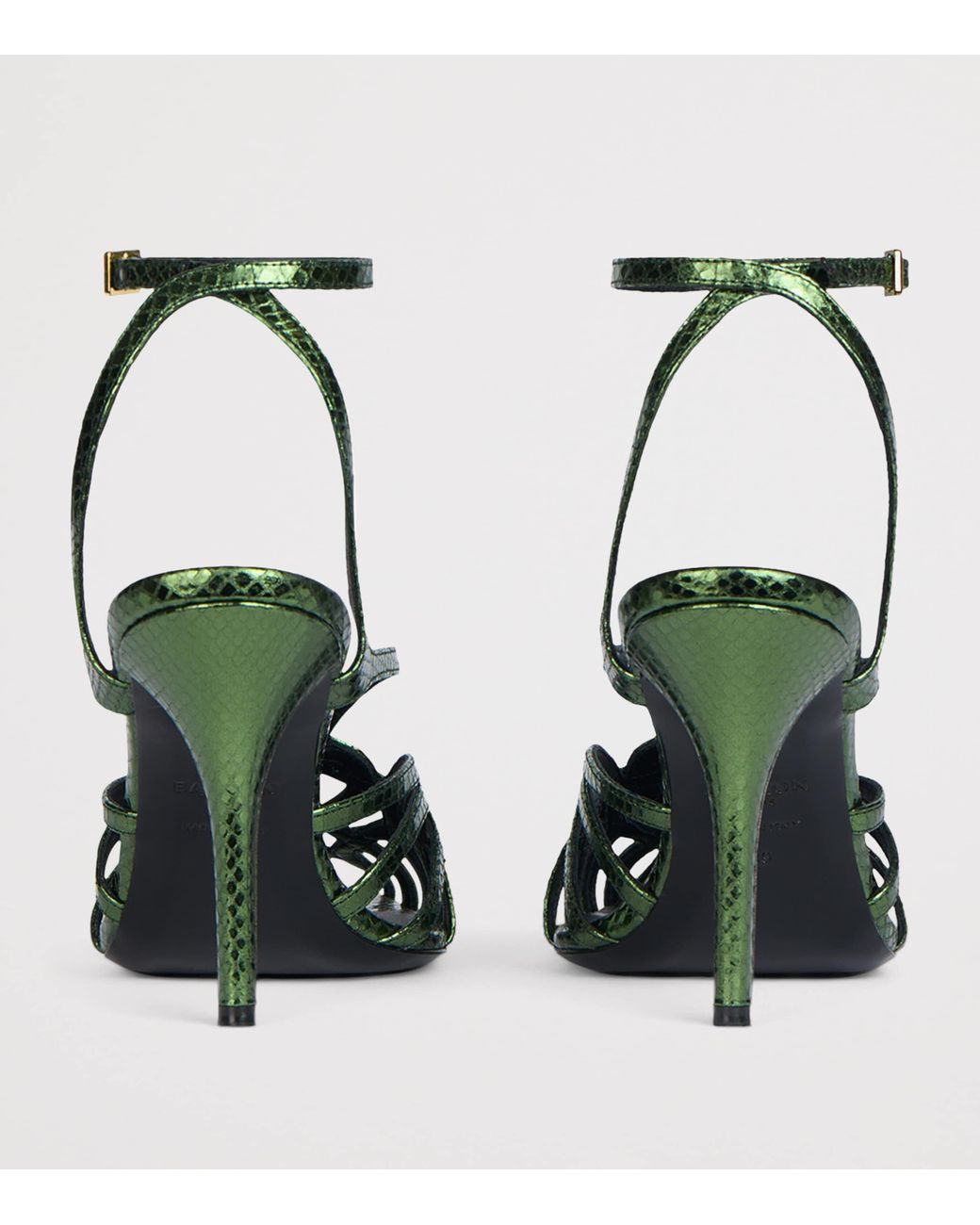 Balmain Green Python-Effect Leather Heeled Sandals