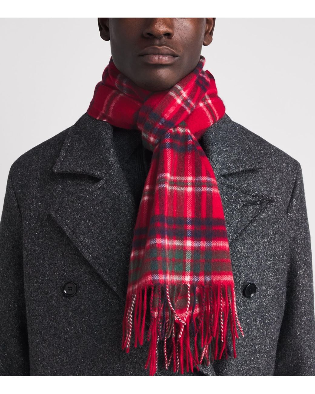Harrods Red Cashmere Tartan Scarf
