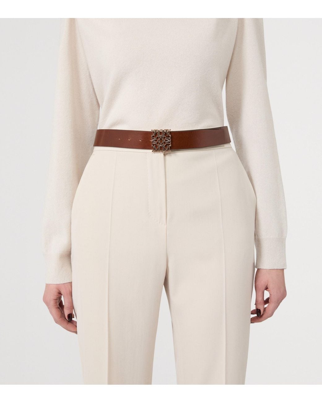 Max Mara Brown Leather Monogram Belt
