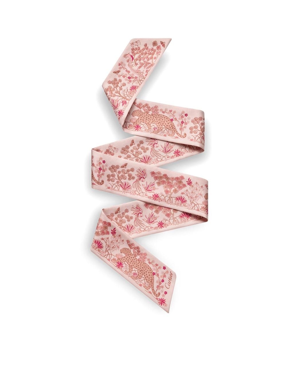 Cartier Pink Silk Panthère Fauna And Flora Scarf
