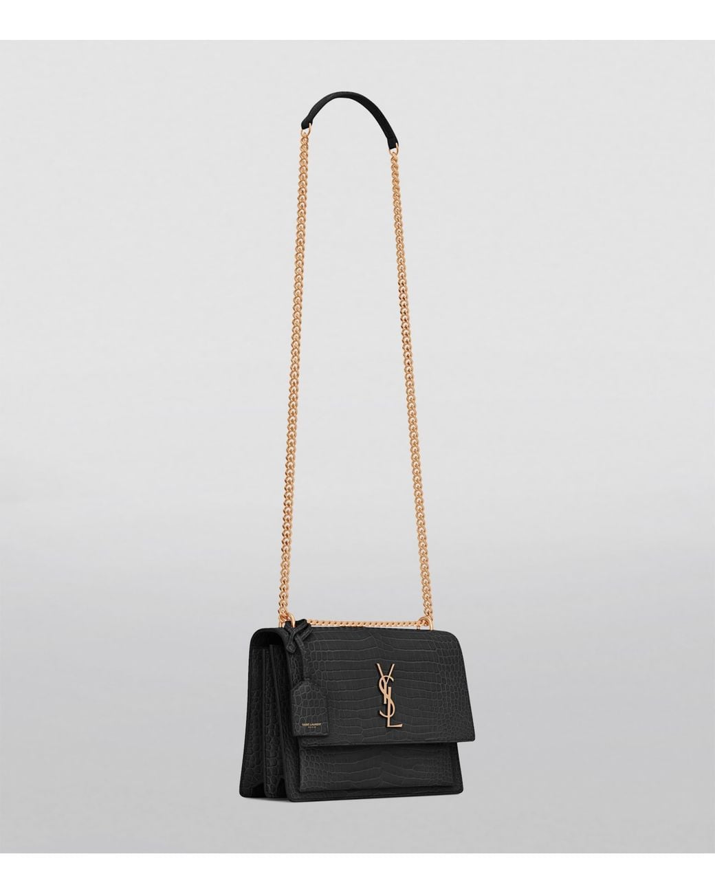 Saint Laurent White Medium Sunset Croc-Embossed Shoulder Bag
