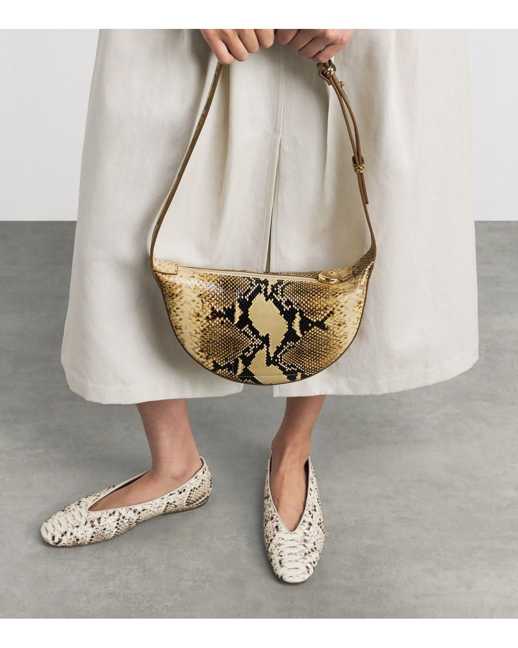 Joseph Metallic Leather Snake-Embossed Bean Shoulder Bag