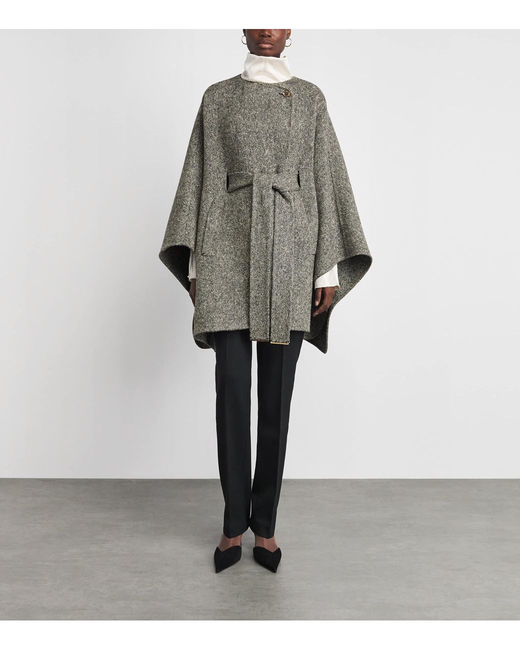 Agnona Gray Wool-Cashmere Tweed Cape