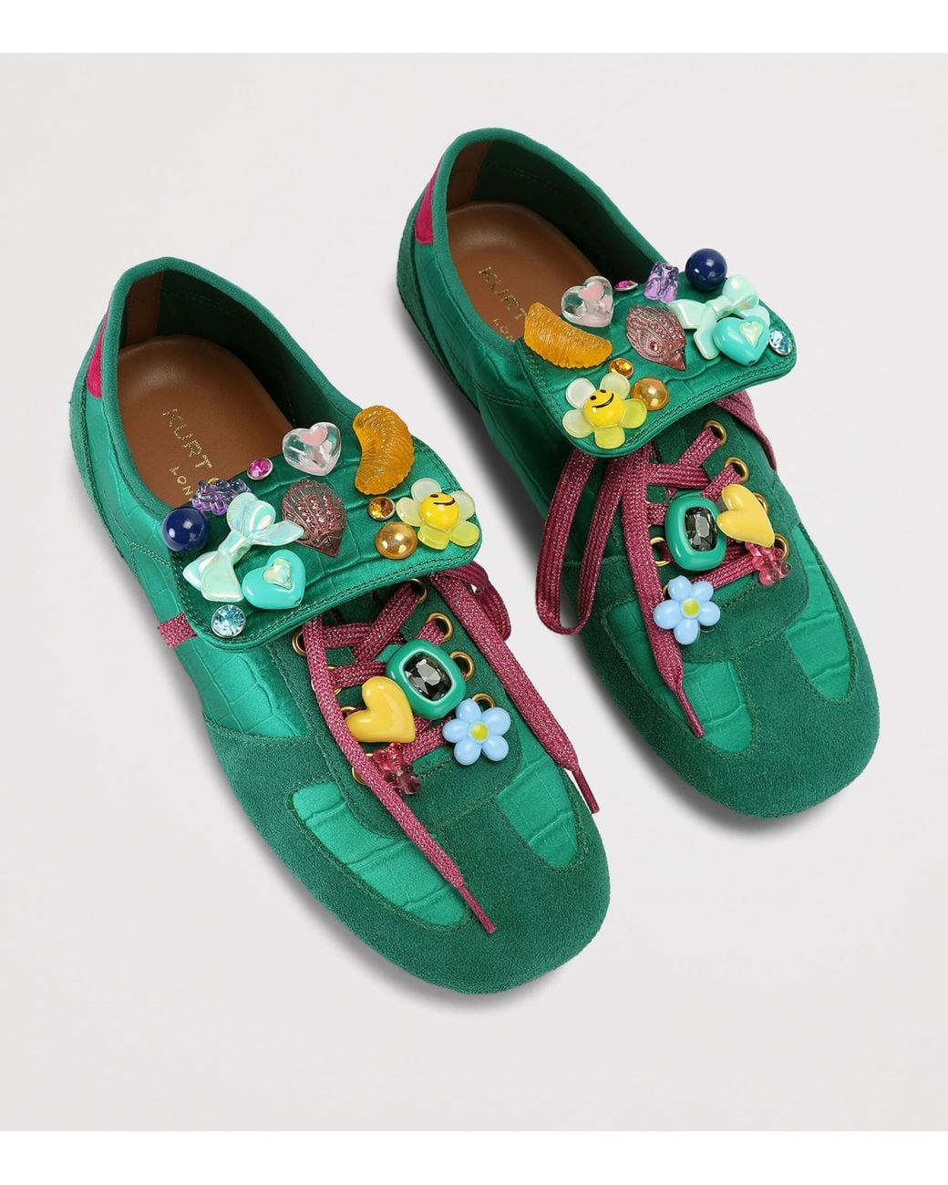 Kurt Geiger Green Satin Printed Wembley Sneakers