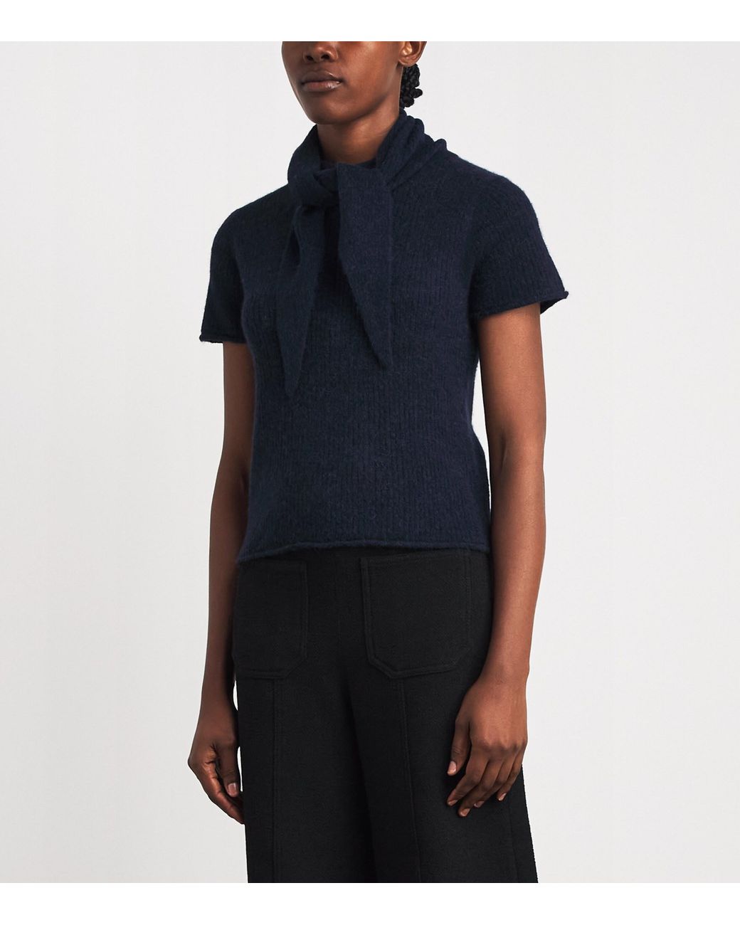 ME+EM Blue Wool-Blend Scarf Half-Zip T-Shirt