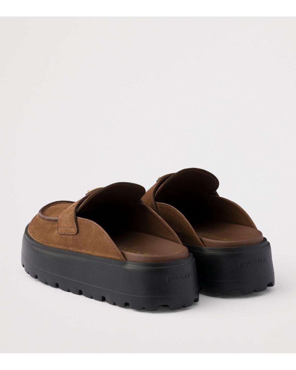 Prada Brown Nubuck Leather Flatform Mules