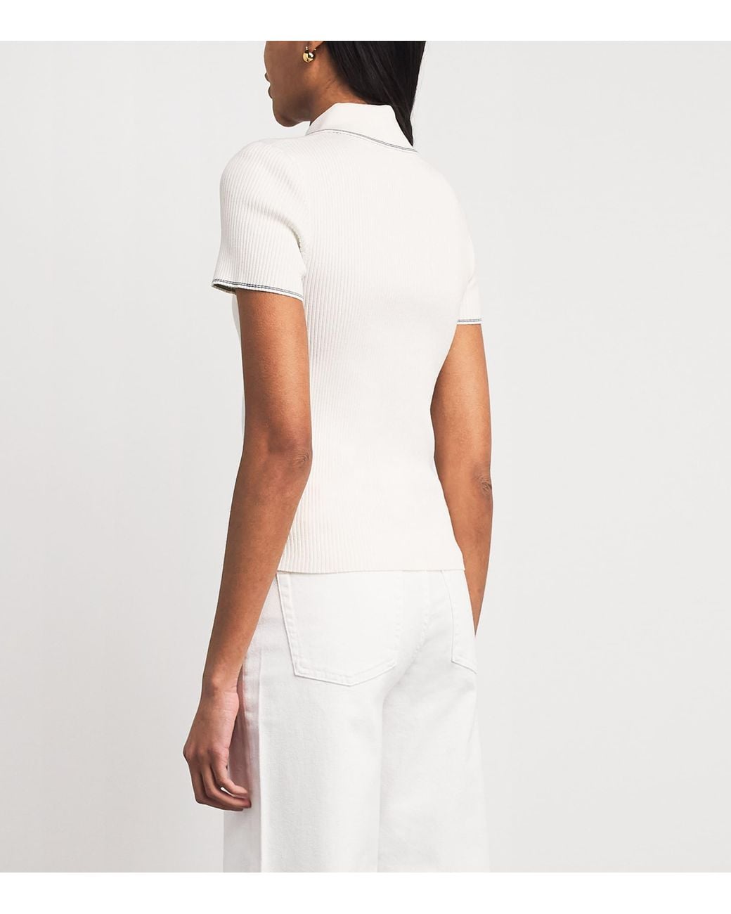 Maje White Rib-Knit Polo Shirt