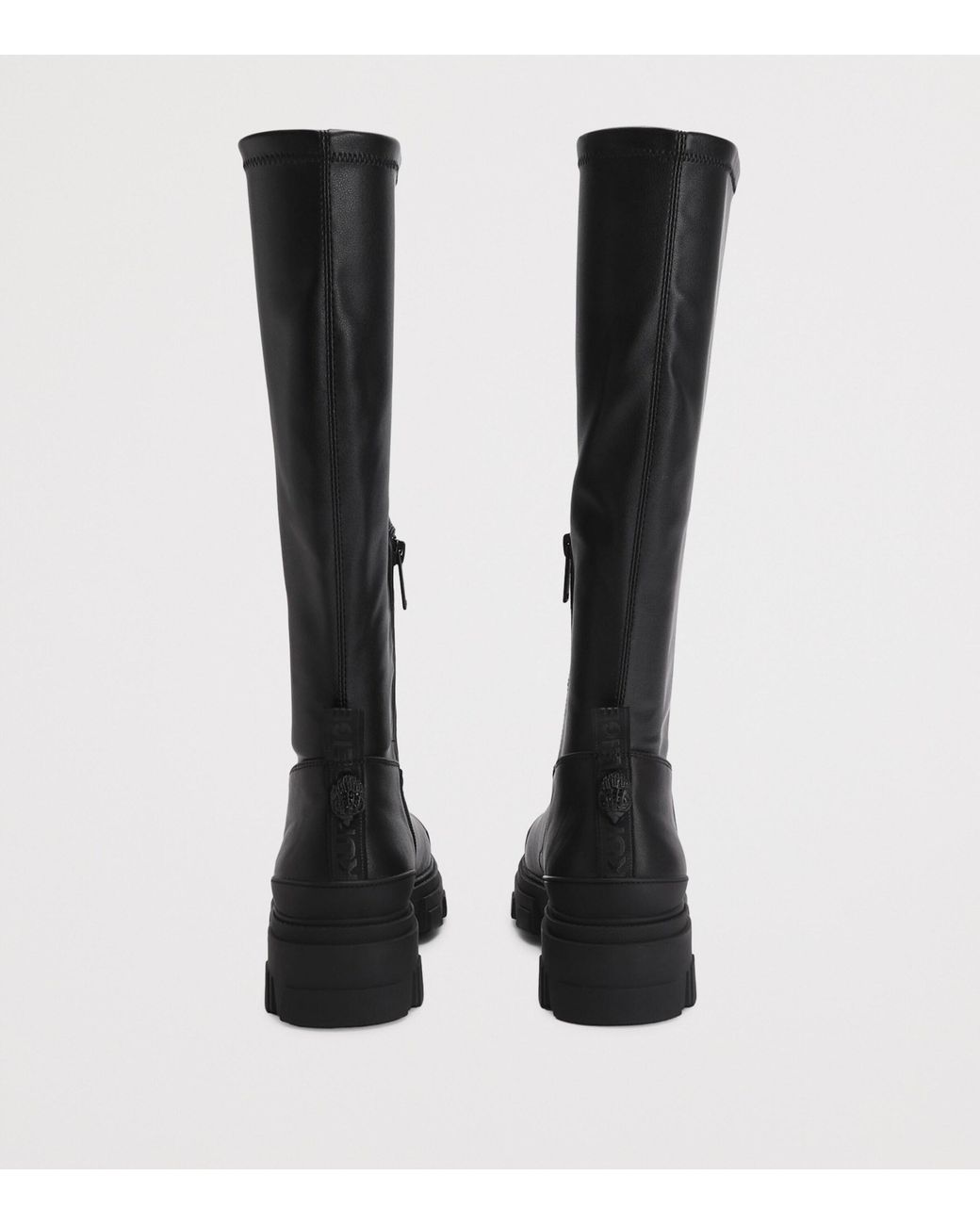 Kurt Geiger Black Leather Stomp Sock Knee-High Boots 50