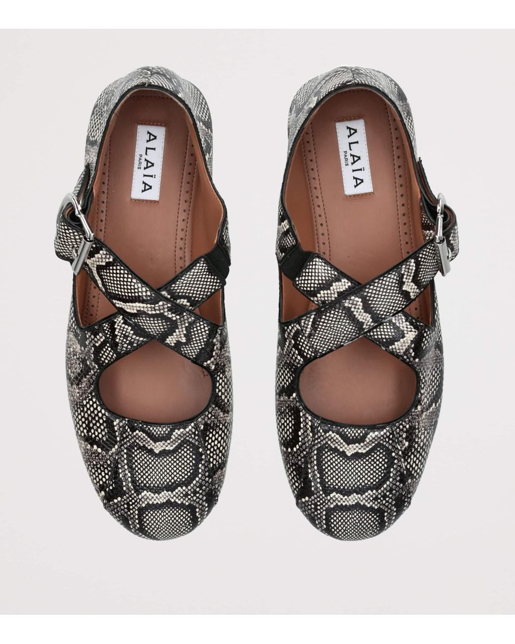 Alaïa Gray Snakeskin Criss-Cross Ballet Flats