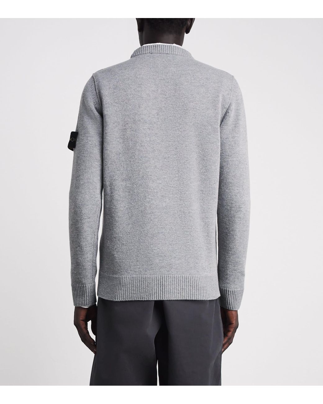 Stone Island Gray Virgin Wool-Blend Compass Sweater for men