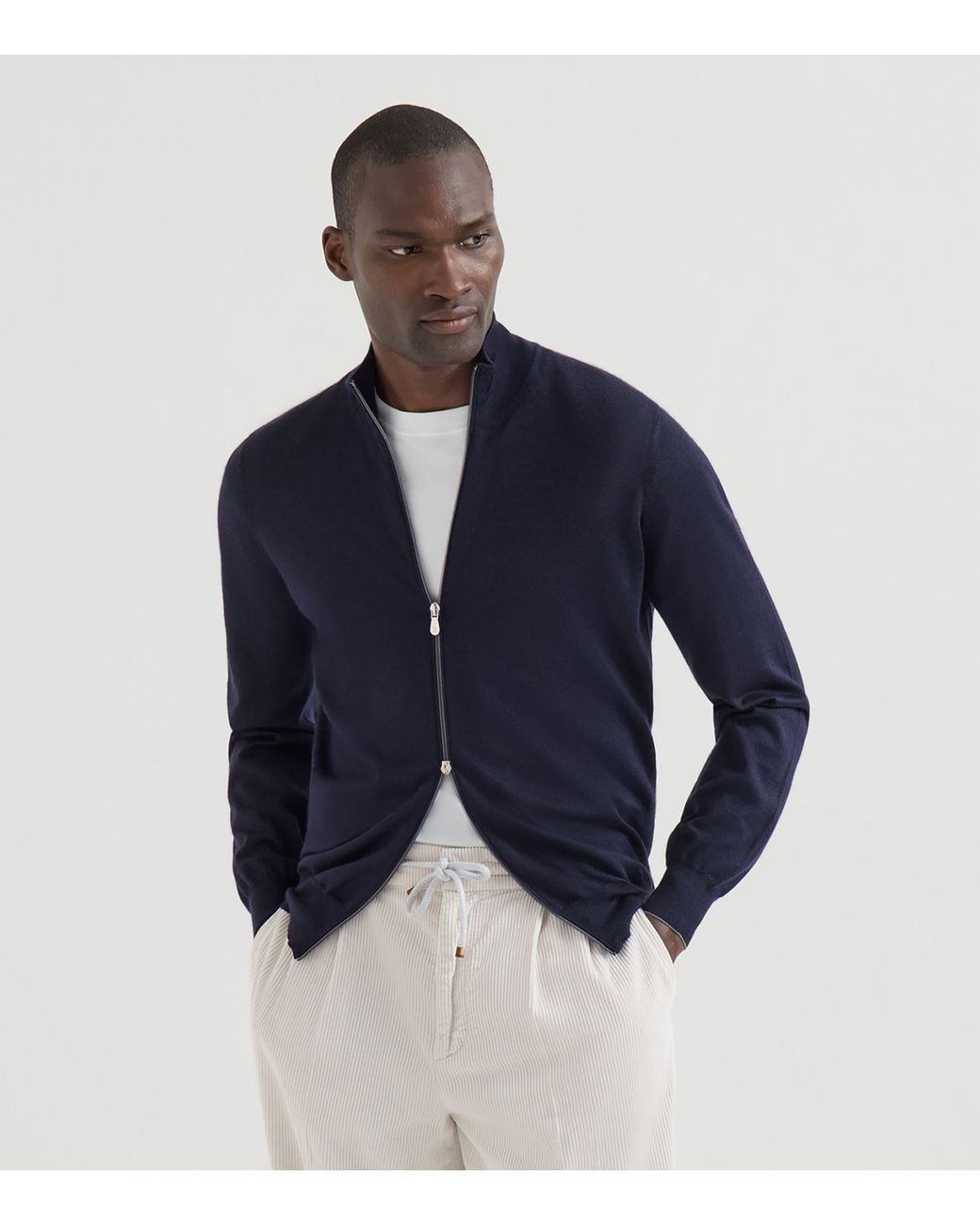 Brunello Cucinelli Blue Cashmere-Silk Cardigan for men