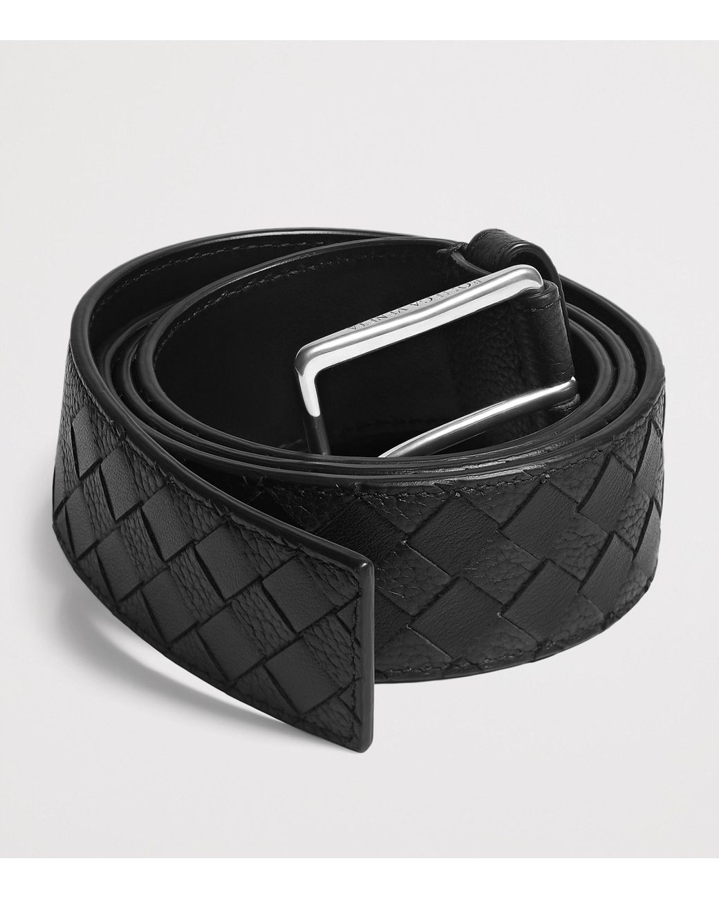 Bottega Veneta Black Leather Intrecciato Belt for men