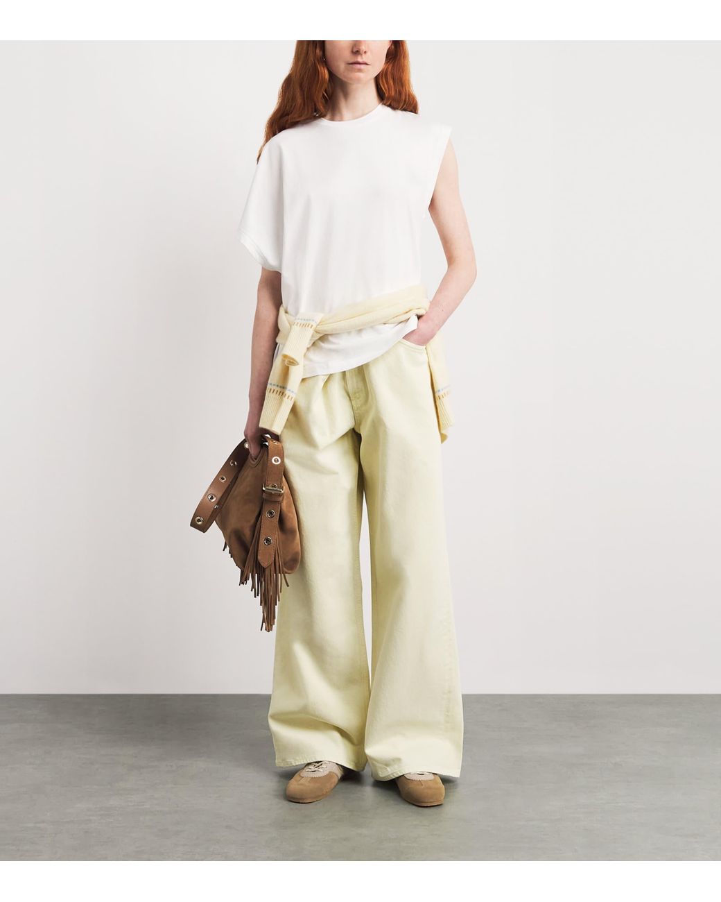 Agolde White Cotton Corrine Asymmetric T-Shirt