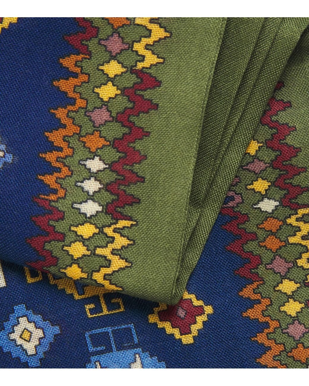 E.MARINELLA Blue Wool-Silk Geometric Print Scarf for men