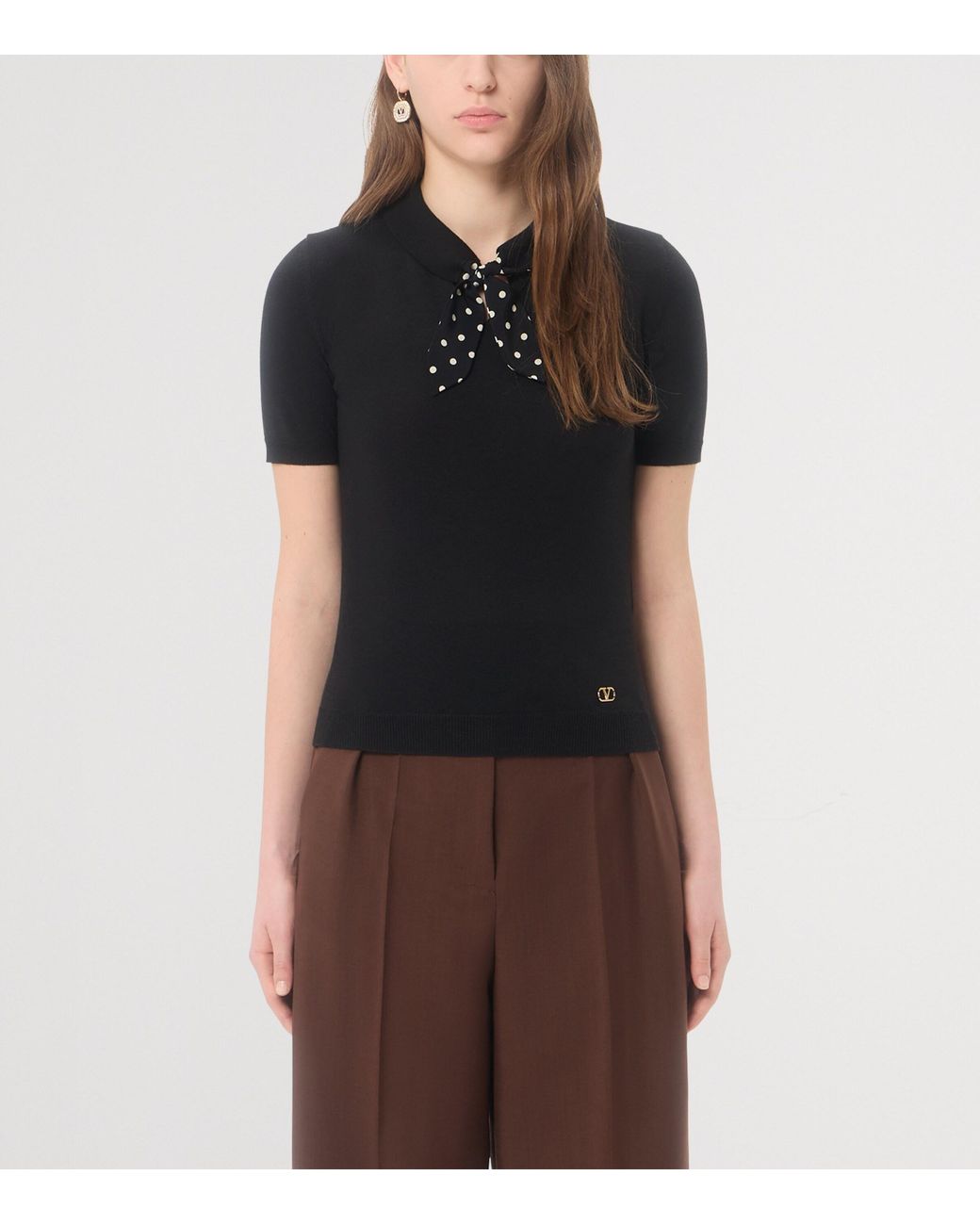 Valentino Black Virgin Wool-Blend Necktie Slim Polo Sweater