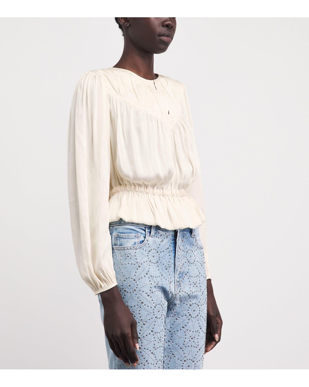 PAIGE White Eco Satin Gansevoort Blouse