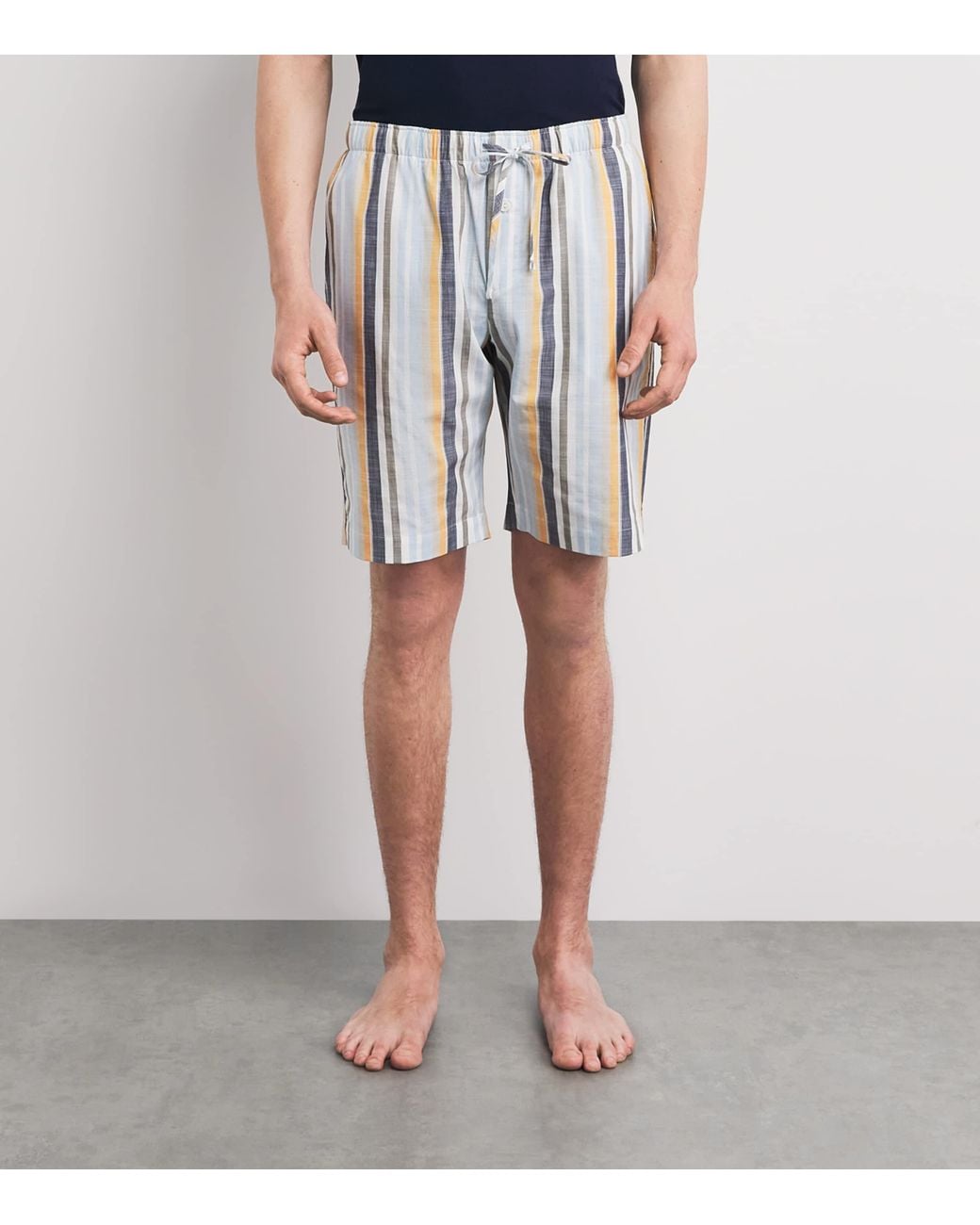 Hanro Blue Cotton Stripe Night & Day Shorts for men
