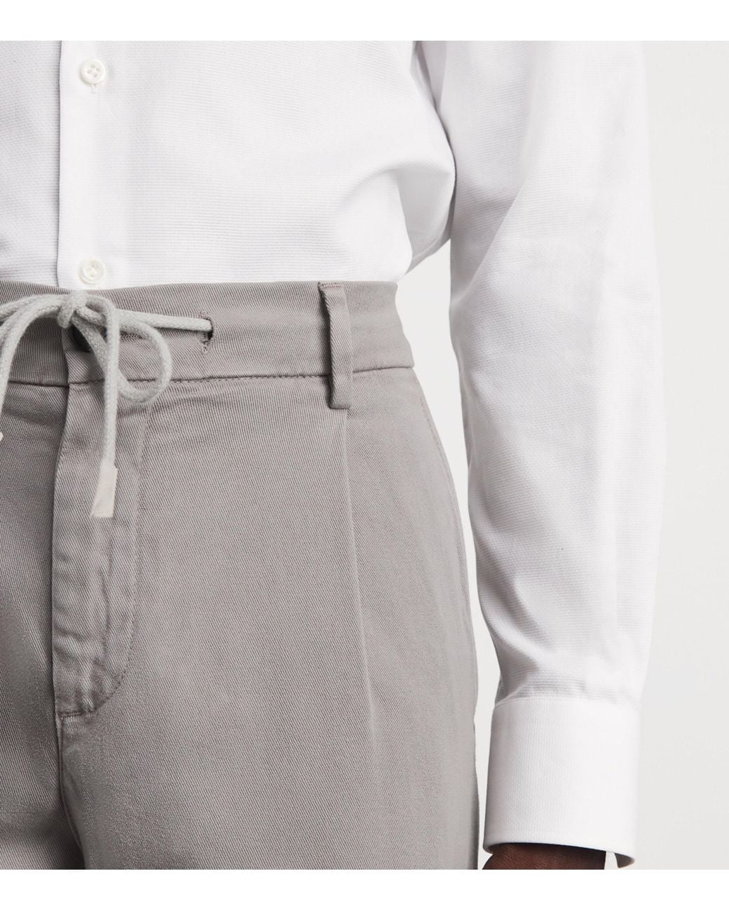 Eleventy Gray Twill Drawstring Pleated Straight Trousers for men