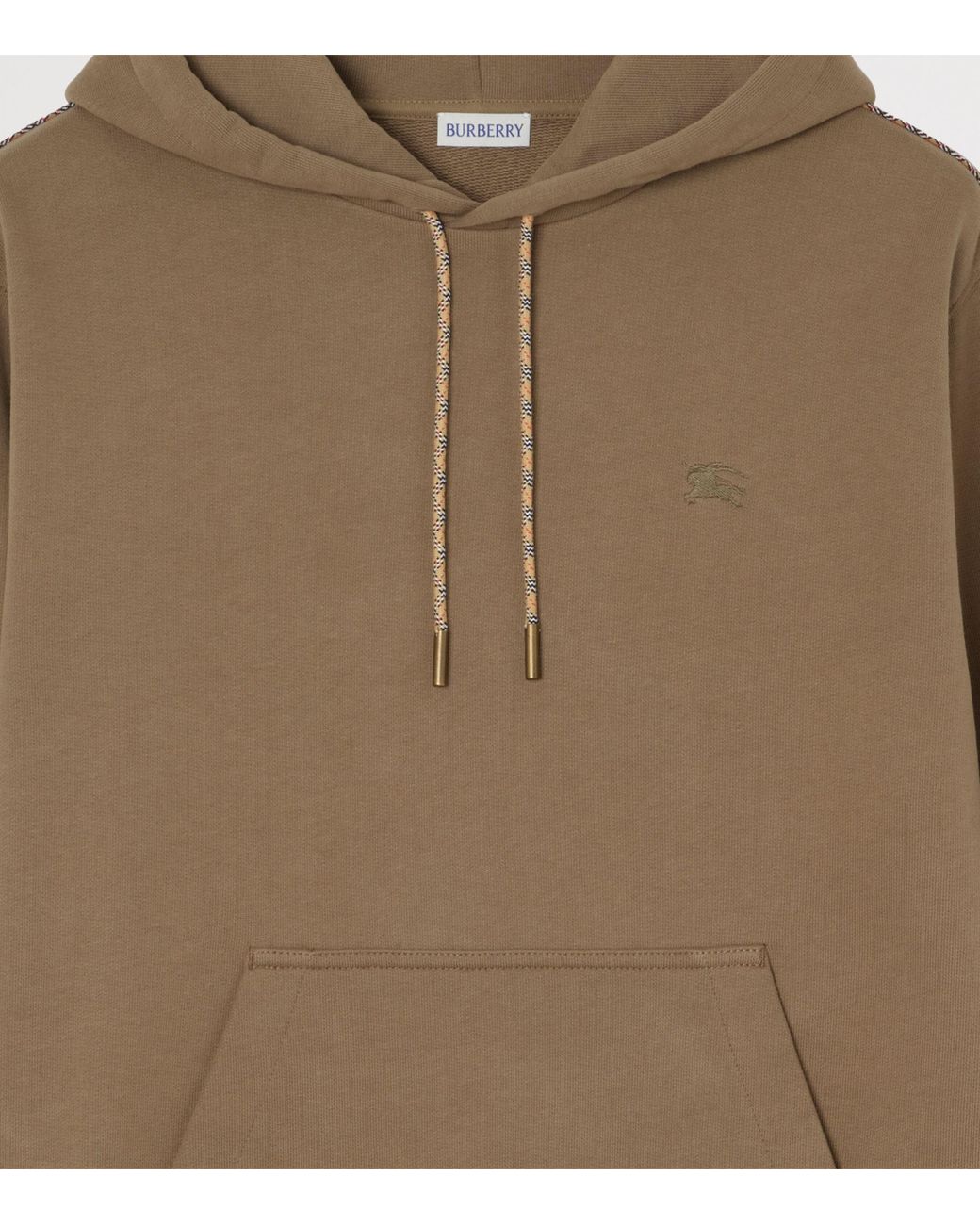 Burberry Green Cotton Check-Piping Slim Hoodie for men