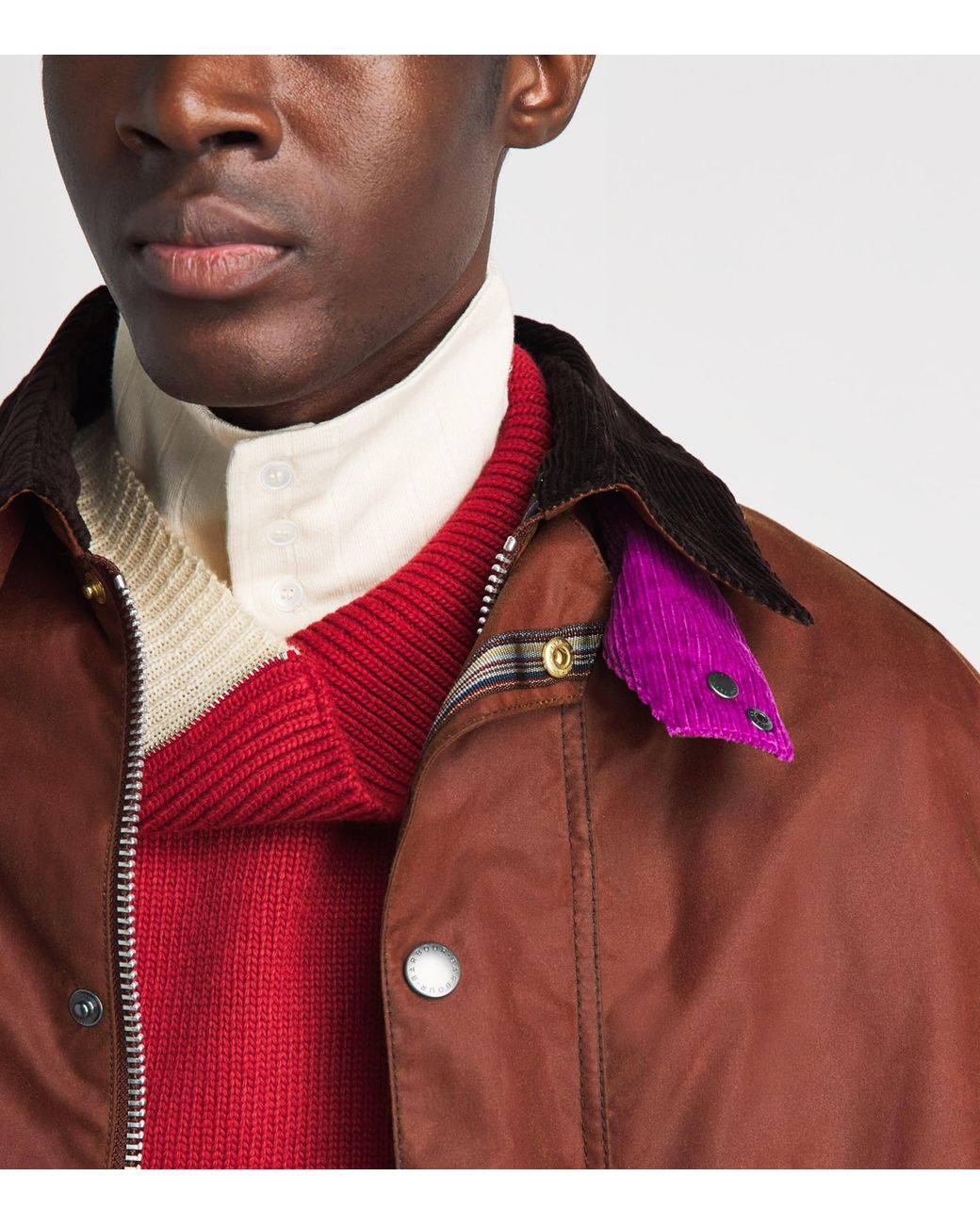 Barbour Brown X Paul Smith Waxed Transport Windowpane Jacket for men