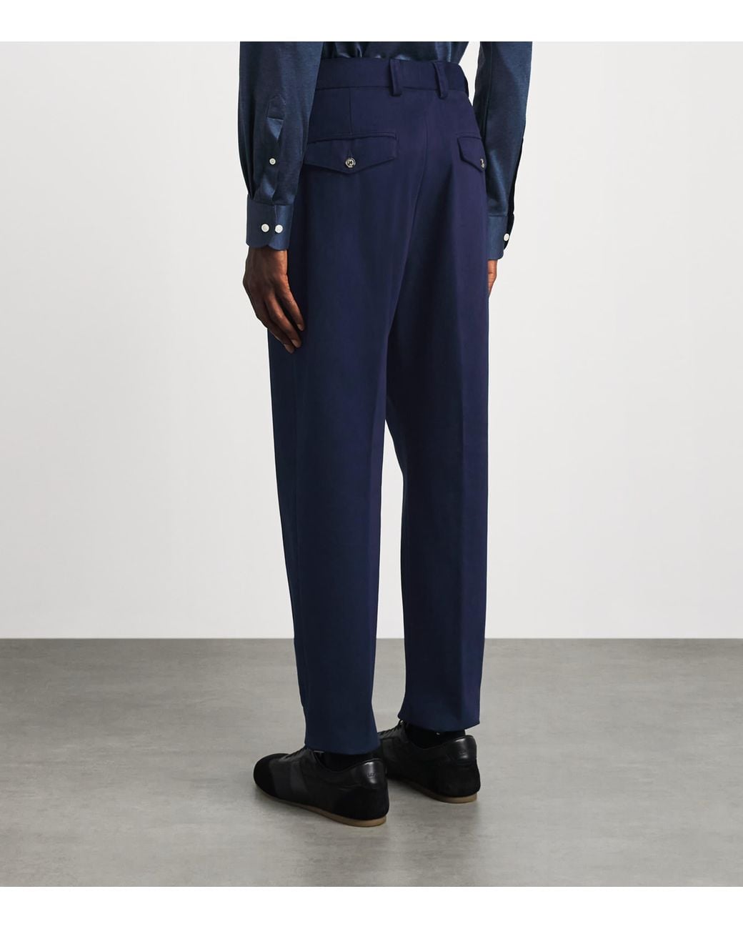 Eleventy Blue Cotton-Cashmere Pleated Straight Trousers for men
