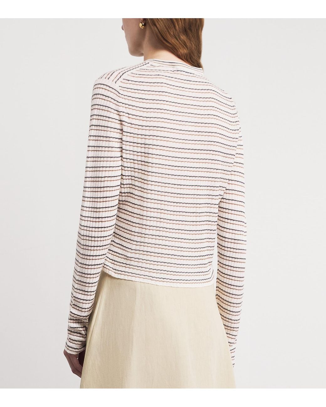 Theory White Linen-Blend Stripe Cardigan