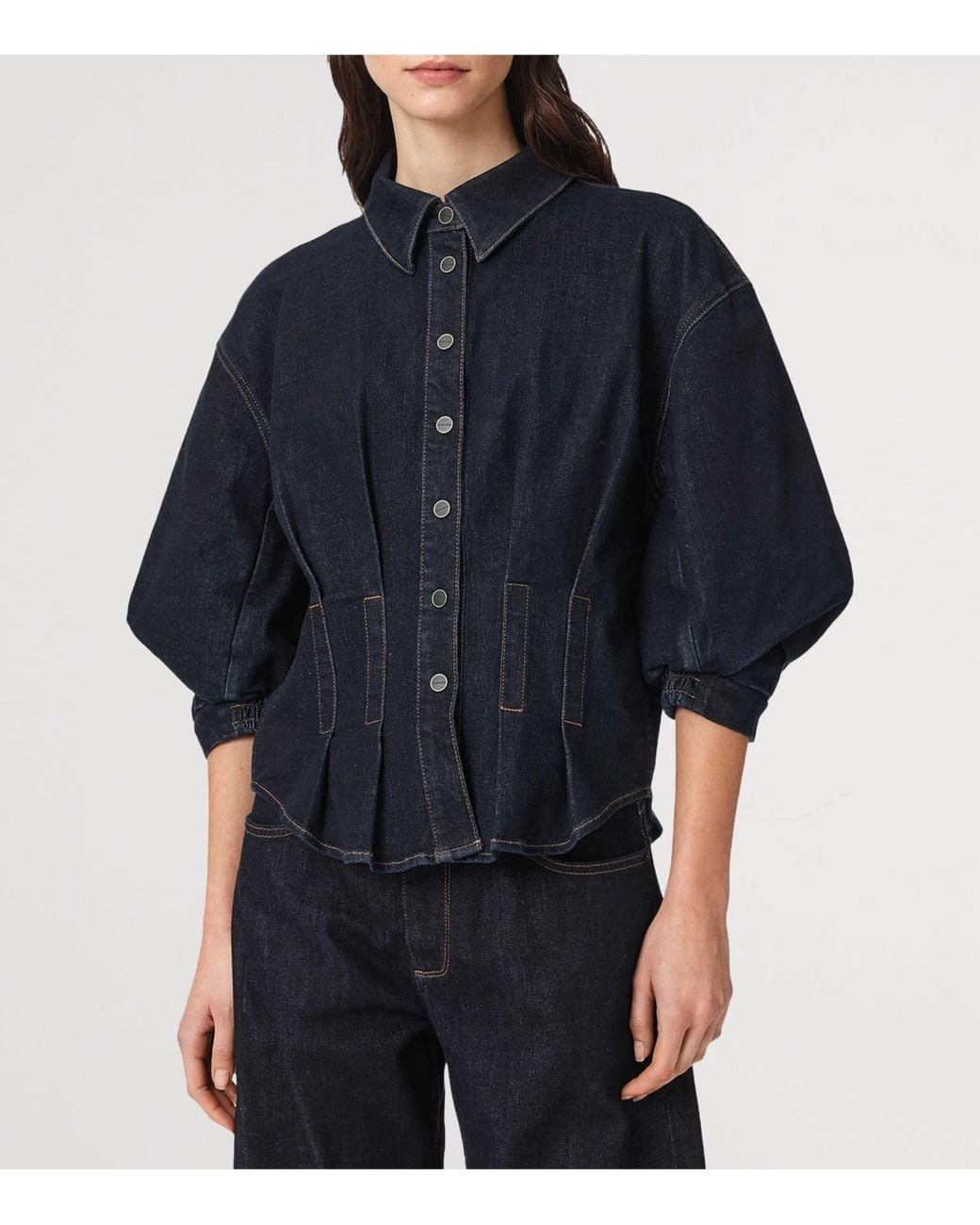 AllSaints Blue Denim Puff-Sleeve Nancy Shirt