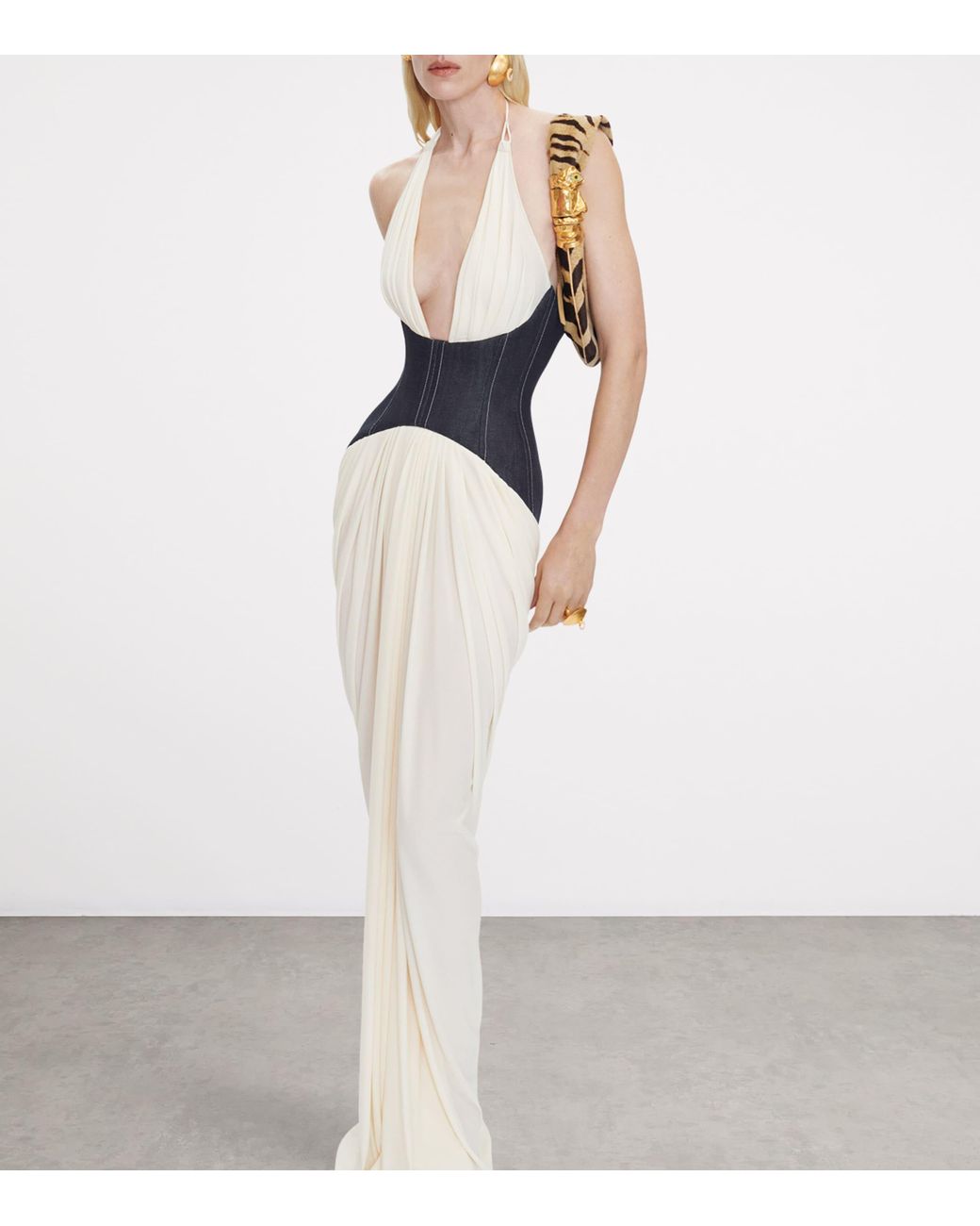 Schiaparelli Denim-Bustier Maxi Dress in White | Lyst UK