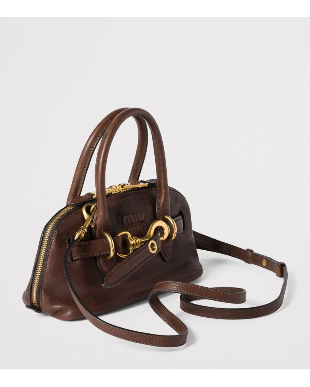 Miu Miu Brown Mini Nappa Leather Aventure Top-Handle Bag