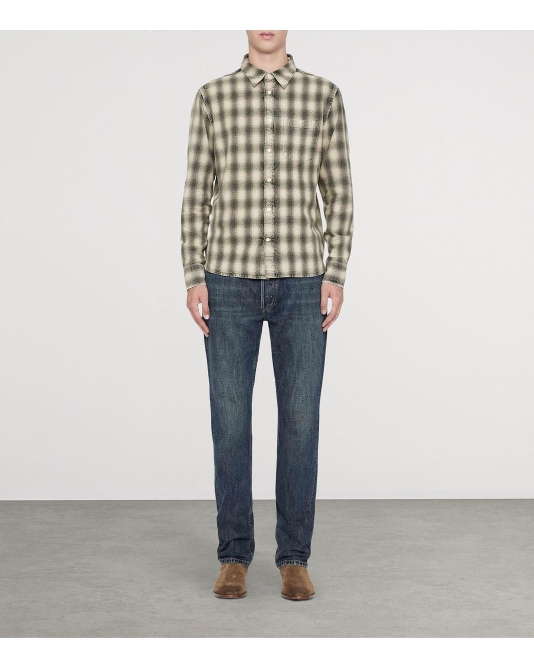 AllSaints Gray Bower Check Shirt for men