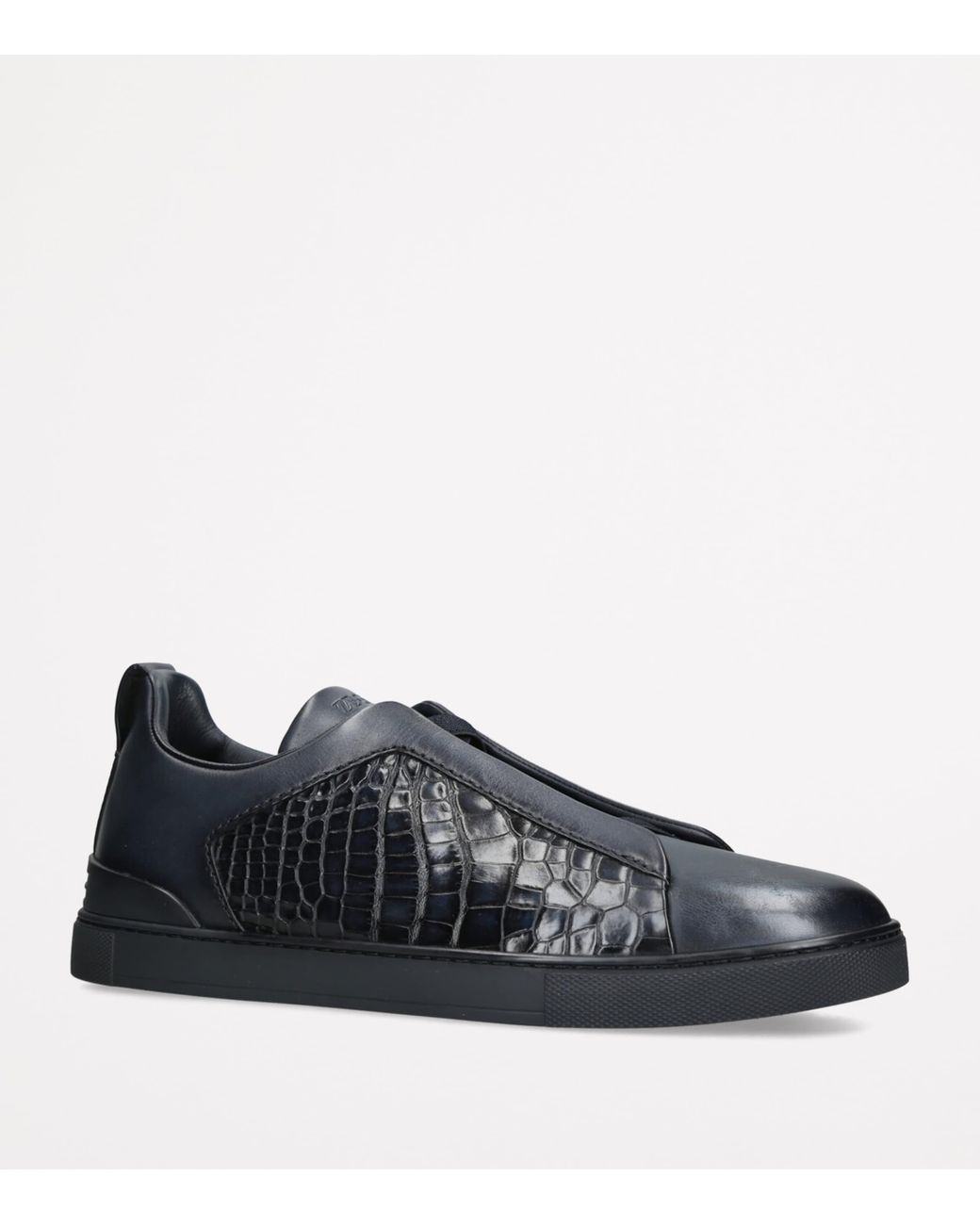 Zegna Blue Crocodile-Panel Triple Stitch Sneakers for men