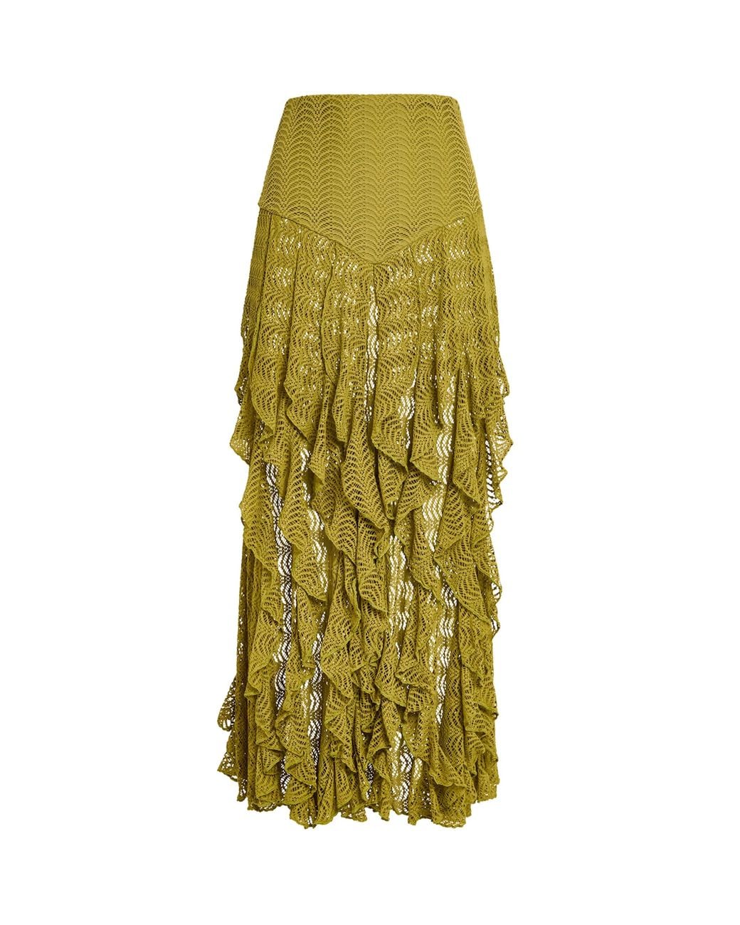PATBO Green Ruffle Petal Maxi Skirt