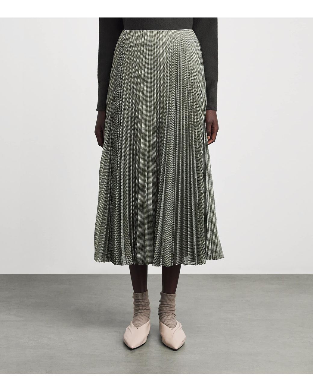 Vince Gray Pleated Midi Skirt