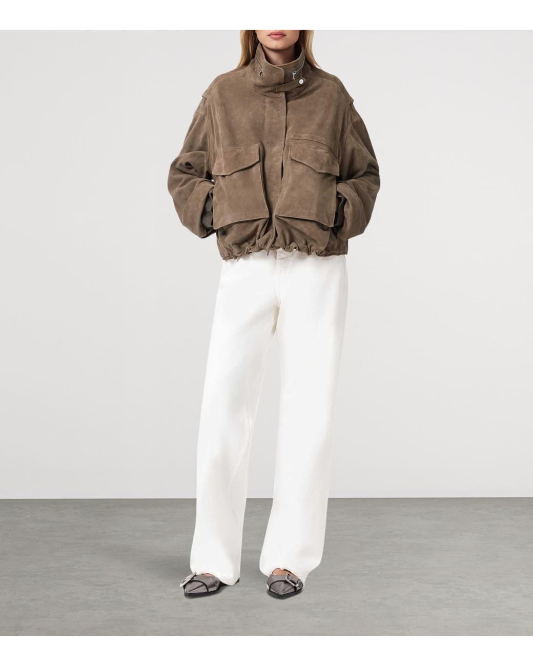 AllSaints Brown Suede Clay Bomber Jacket