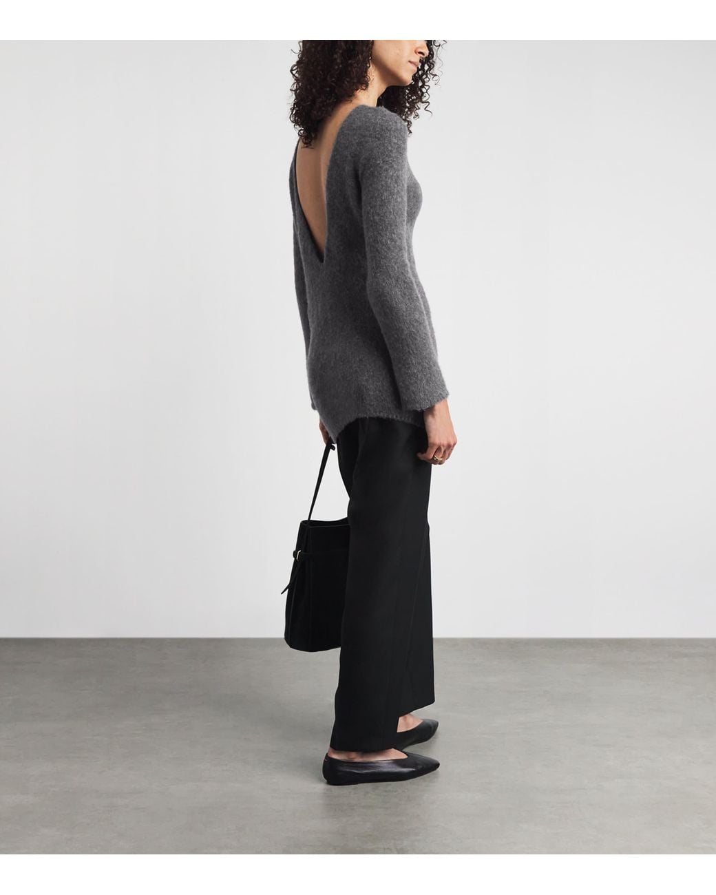 RETORI Gray Cashmere Deep V-Neck Mini Dress