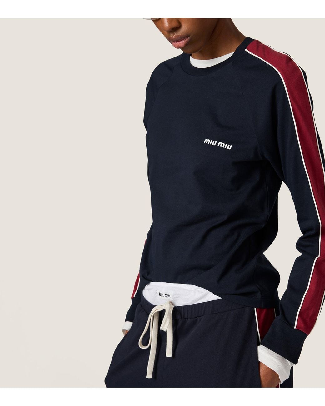 Miu Miu Blue Cotton Jersey Logo Sweater