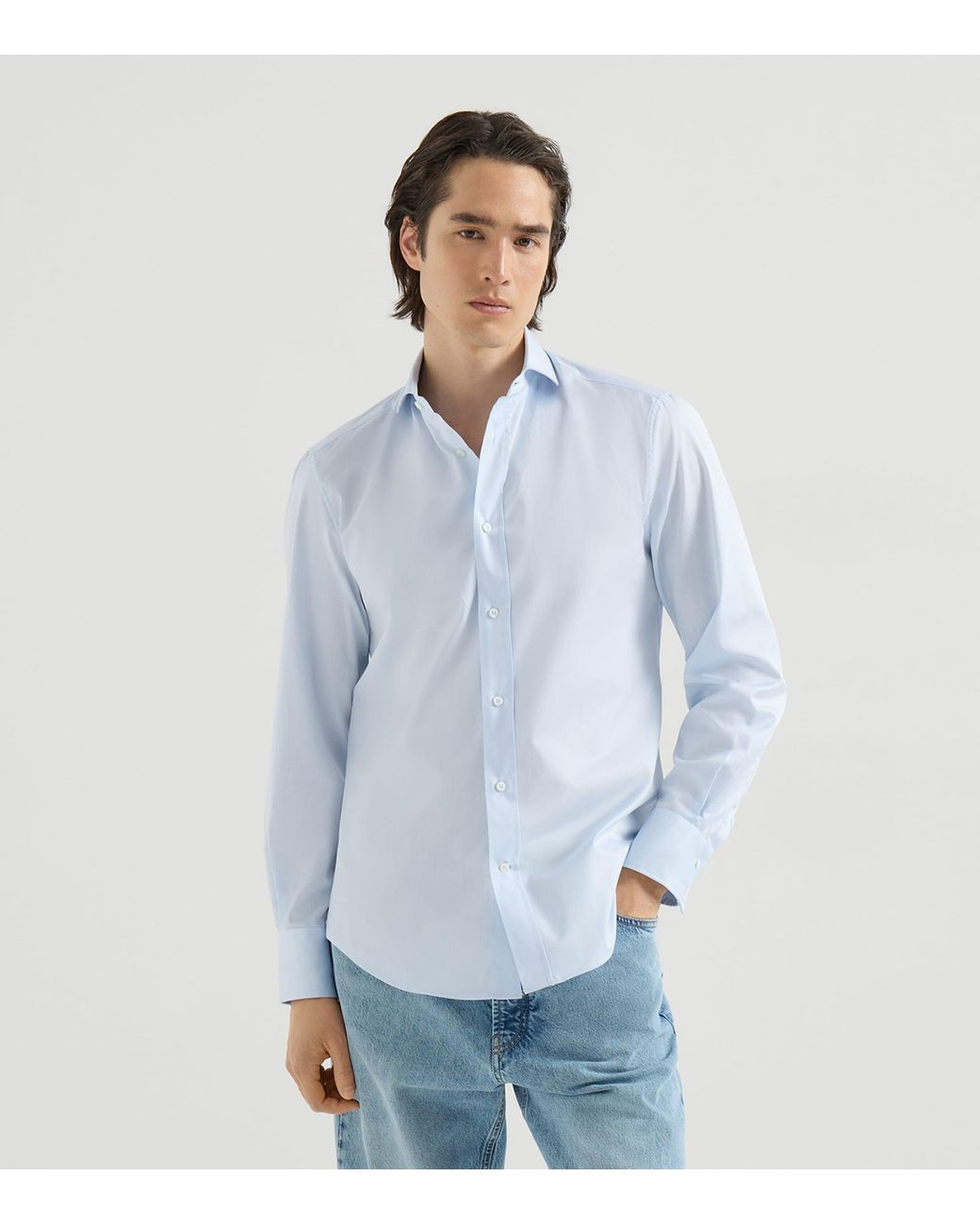 Brunello Cucinelli Blue Cotton Slim Shirt for men