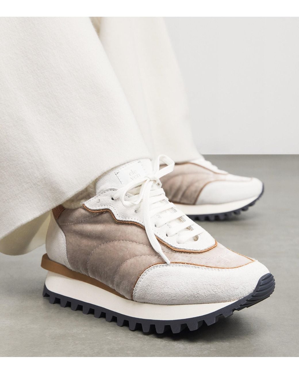Eleventy White Velvet Leather Sneakers