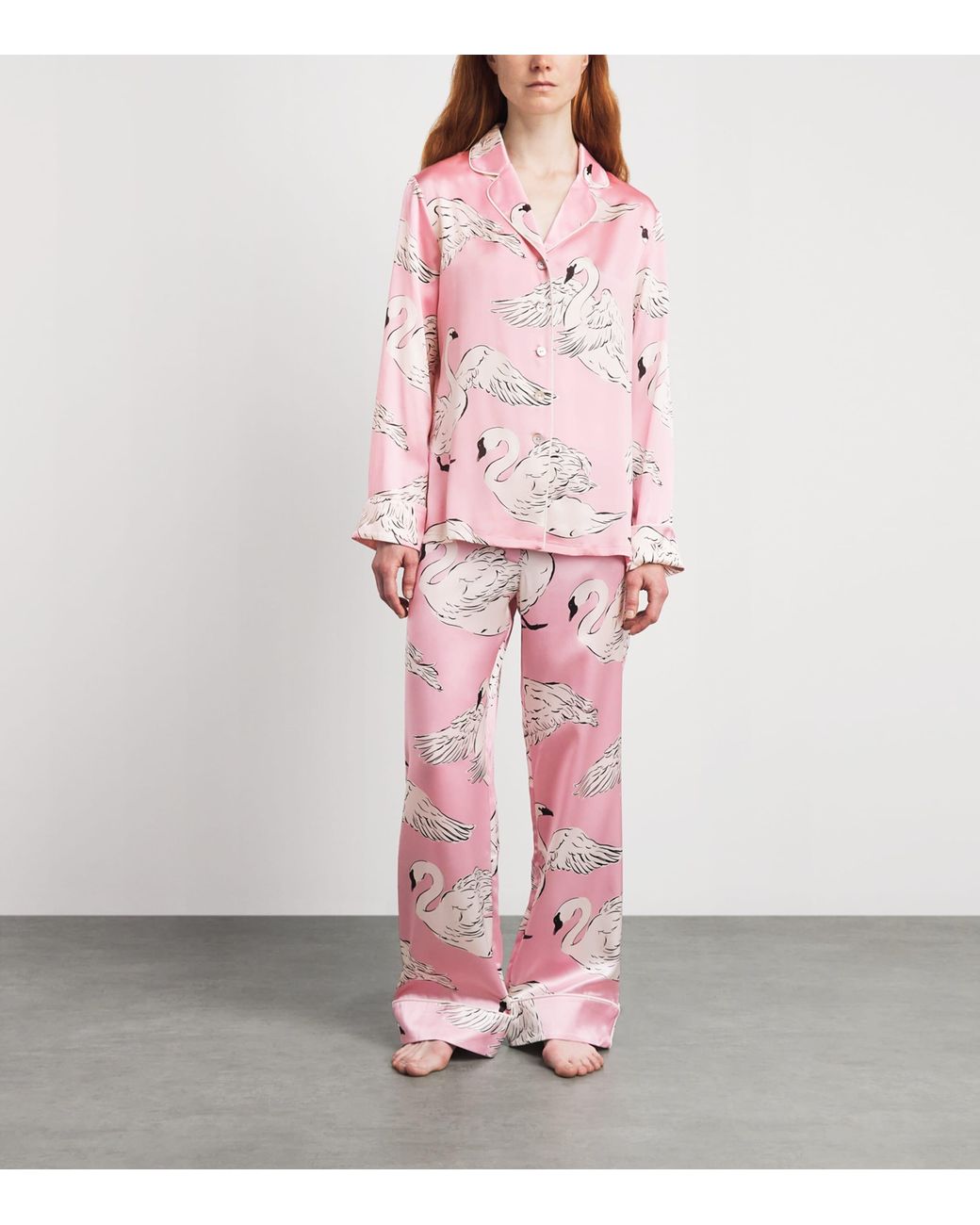 Olivia Von Halle Pink Silk Lila Selene Swan Pyjamas