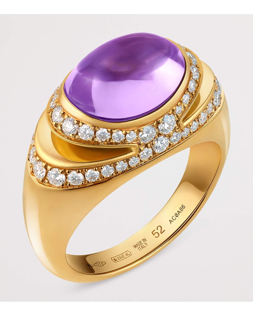 BVLGARI Metallic Diamond And Amethyst Cabochon Ring