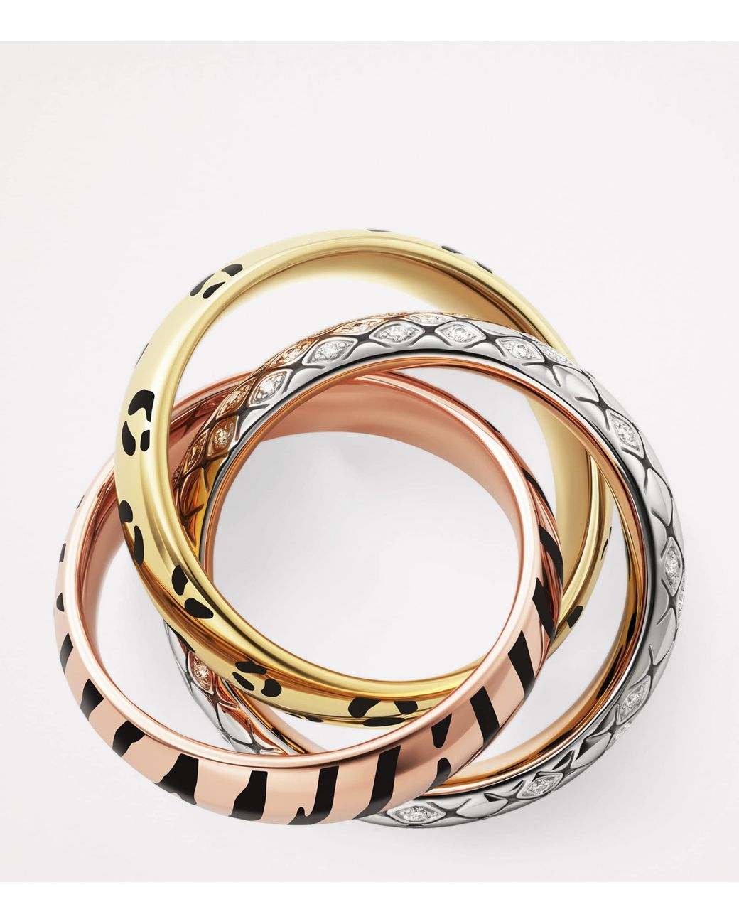 Cartier Multicolor Lacquered And Semi-Pavéd Diamond Trinity Ring