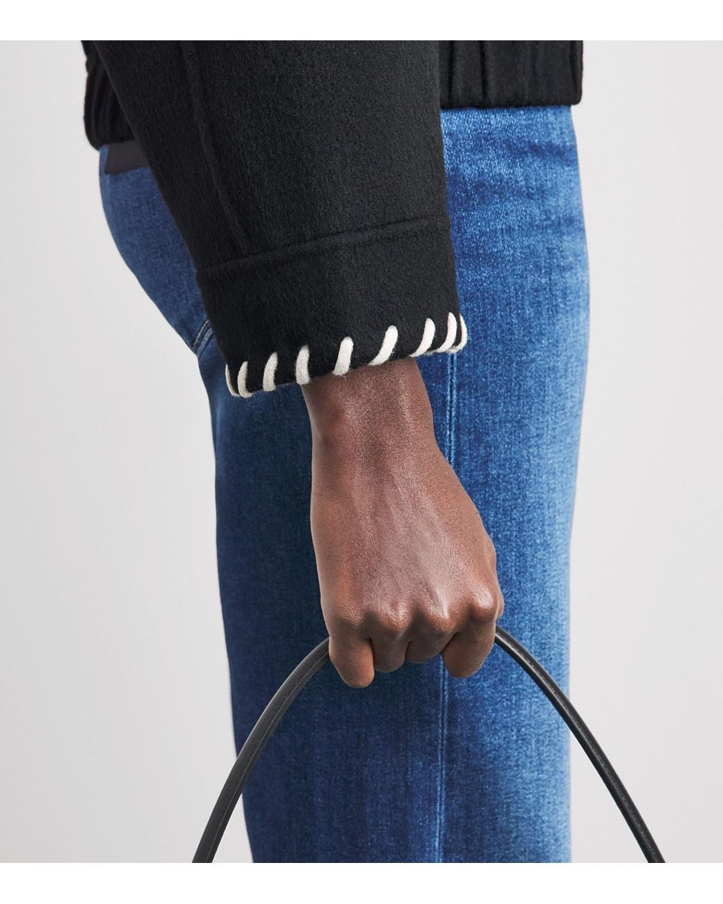 Sandro Black Wool Topstitch Stand-Collar Jacket