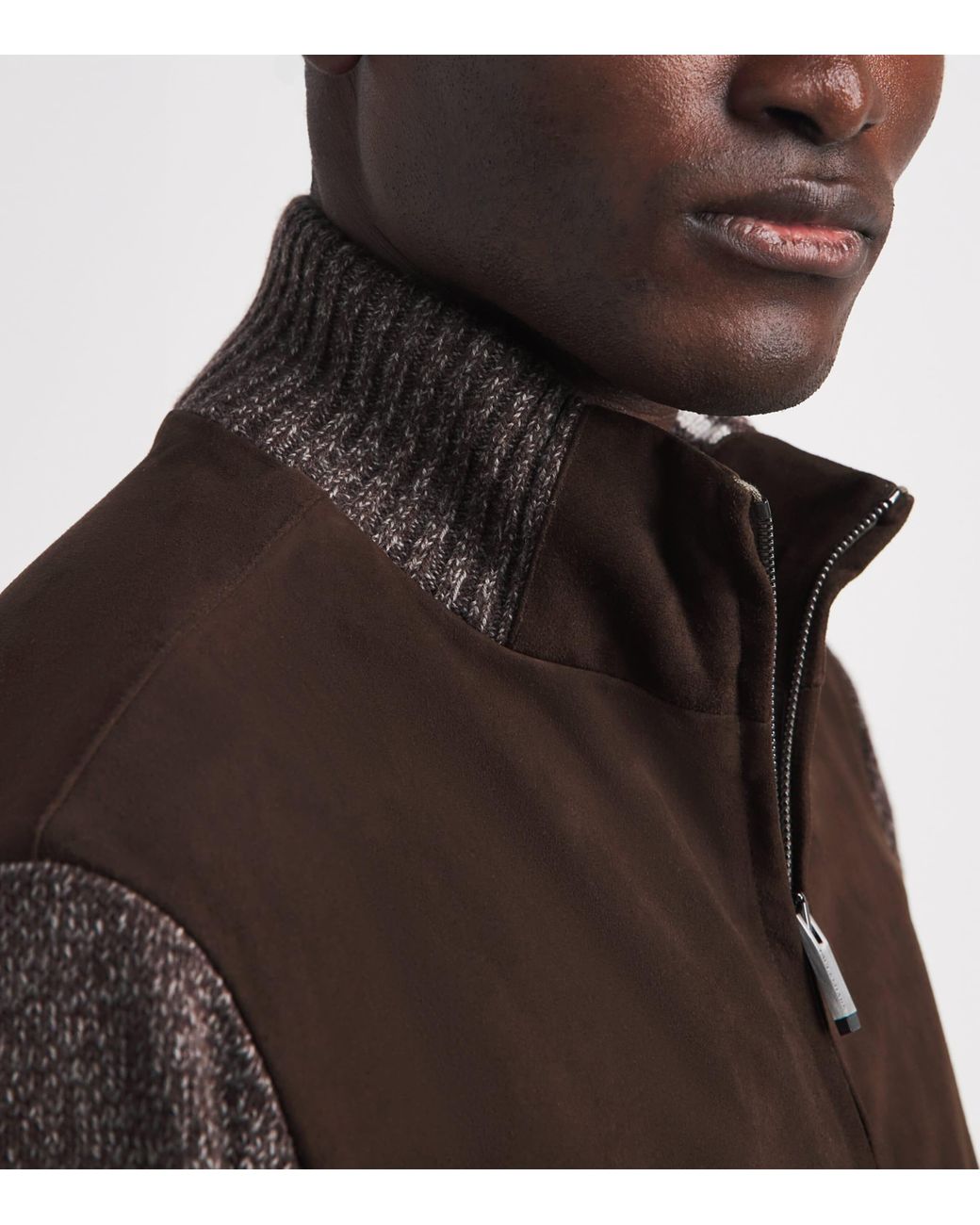 Paul & Shark Brown Suede Knitted-Sleeve Jacket for men