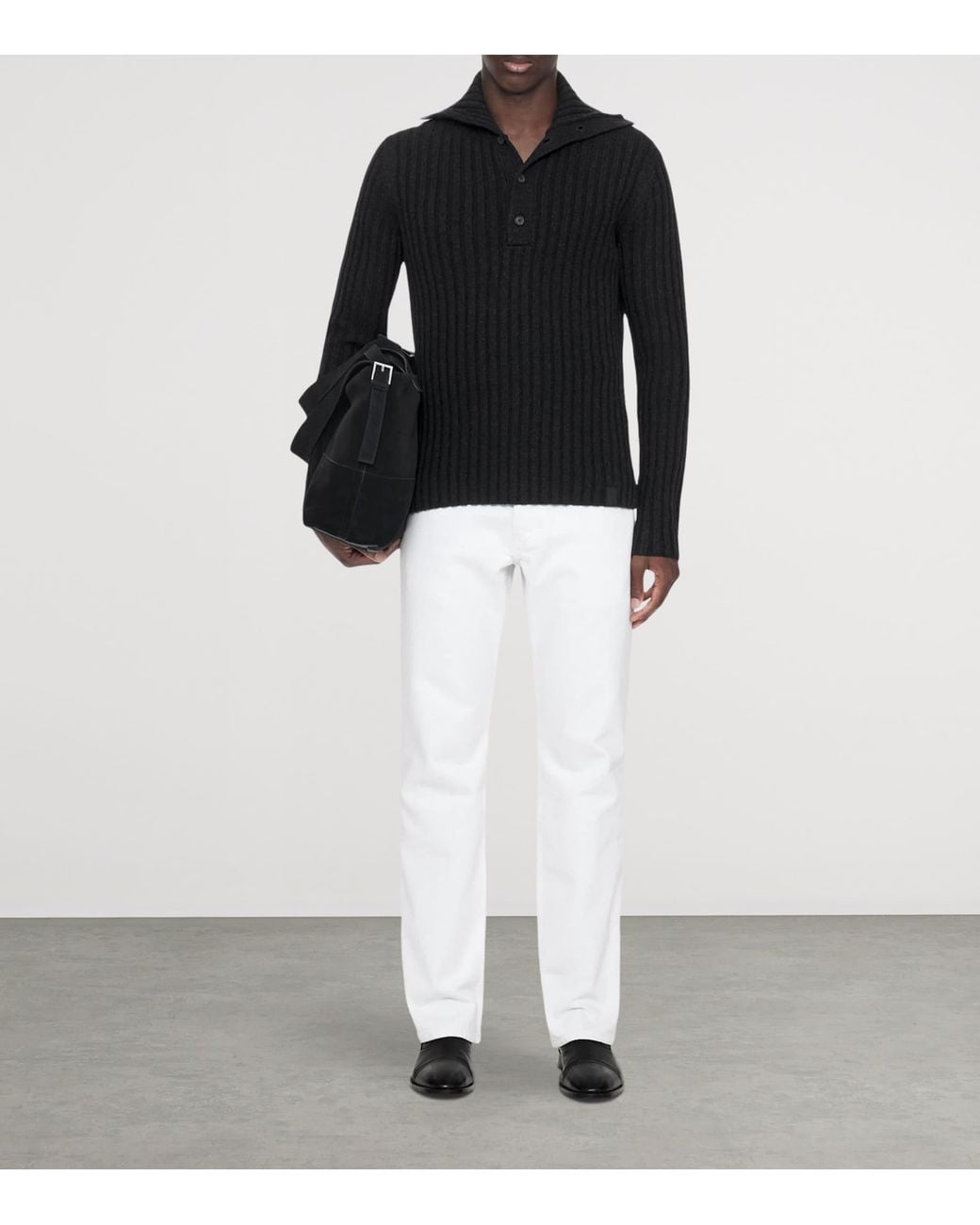 AllSaints Black Merino Wool Funnel Neck Liev Sweater for men