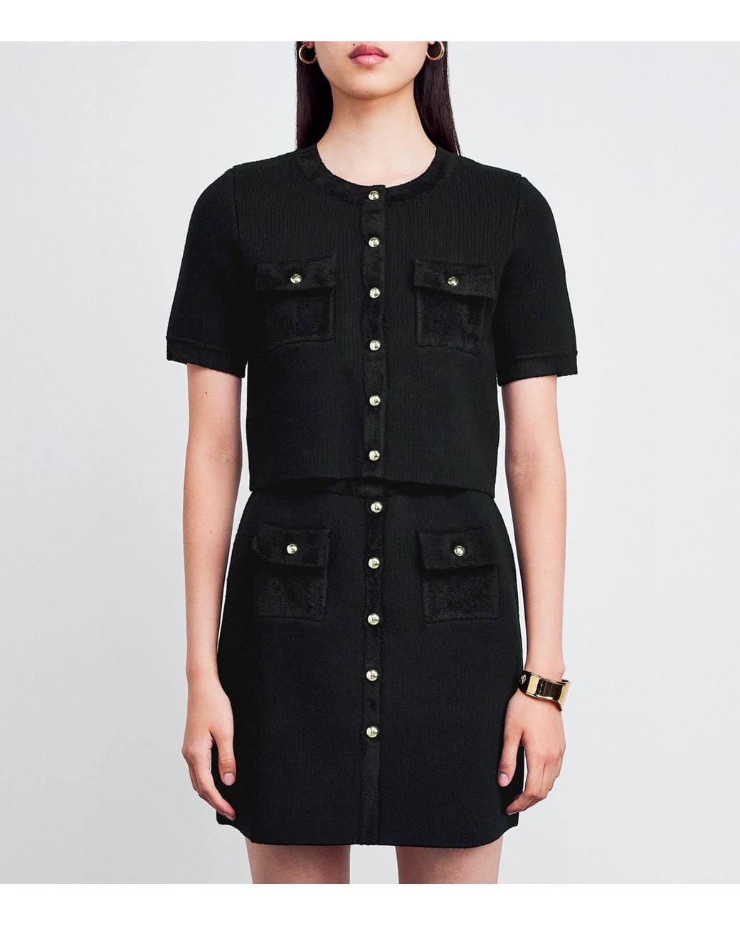 Claudie Pierlot Black Knitted Short-Sleeve Top