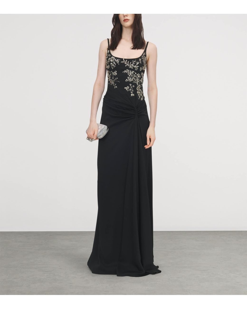 McQueen Black Crepe Satin Embellished Gown